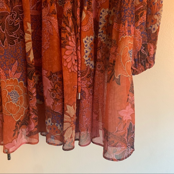 NWT A.L.C ALC pink purple printed tiered long sleeve v-neck mini dress - Picture 8 of 14